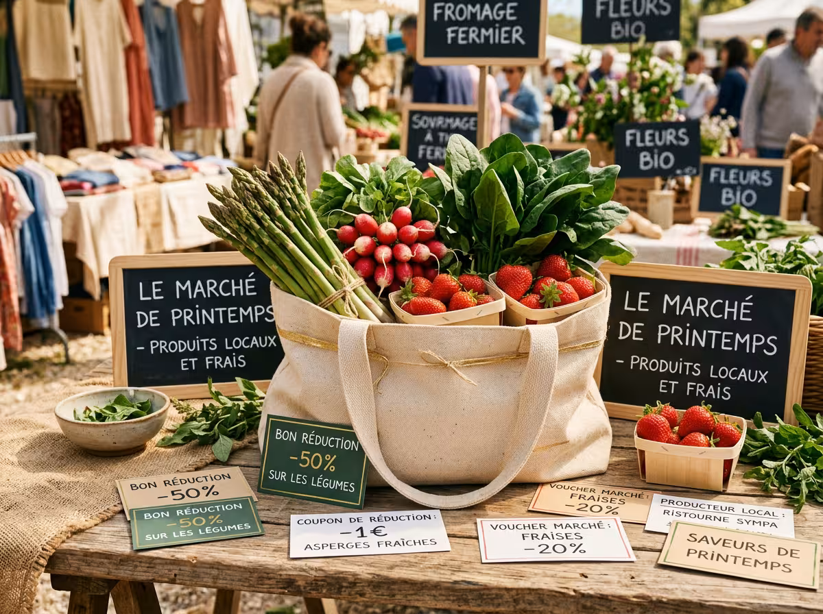 Légumes de saison et coupons de réduction pour des courses hebdomadaires bon marché